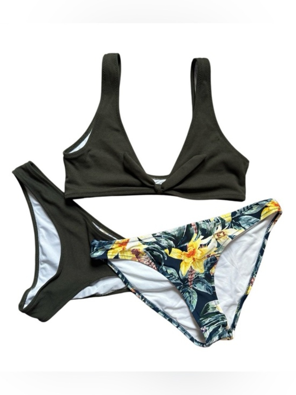 Cupshe Mix & Match Ribbed Tropical Bikini Bundle - Olive & Floral - Large